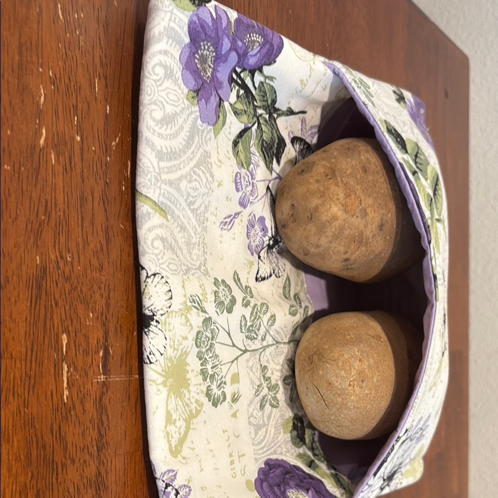 Hand Crafted Butterfly Floral Potato Bag - Purple, Green and White Microwaveable